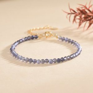 Natural 3mm Iolite Stone Bracelet Cordierite Crystal Stretch Bracelet Minimalist